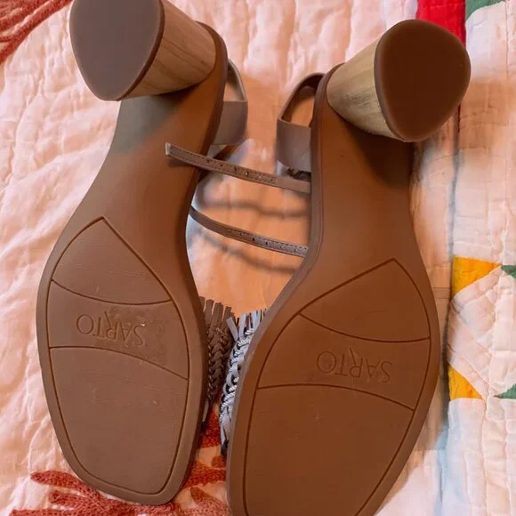 FRANCO SARTA RAFFIA BLUE SANDALS WITH WOOD HEELS SZ 9 NWOT - Picture 5 of 6